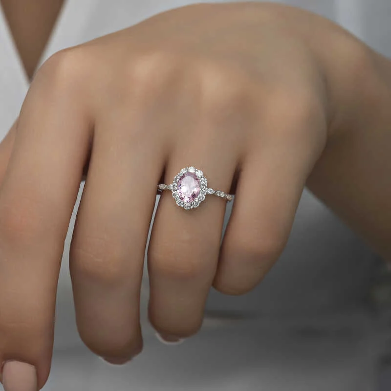 Gümüş Pembe Oval Taşlı Kadın Yüzük - Görsel 2