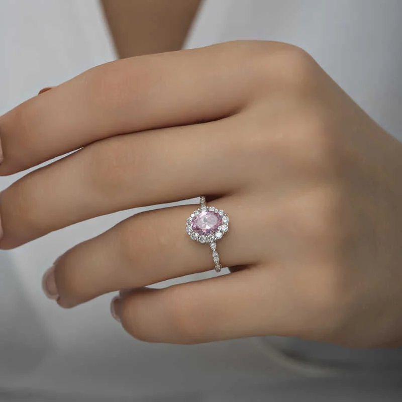 Gümüş Pembe Oval Taşlı Kadın Yüzük - Görsel 3