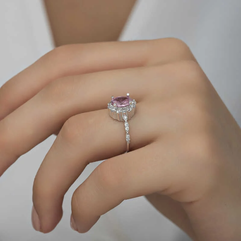 Gümüş Pembe Oval Taşlı Kadın Yüzük - Görsel 4