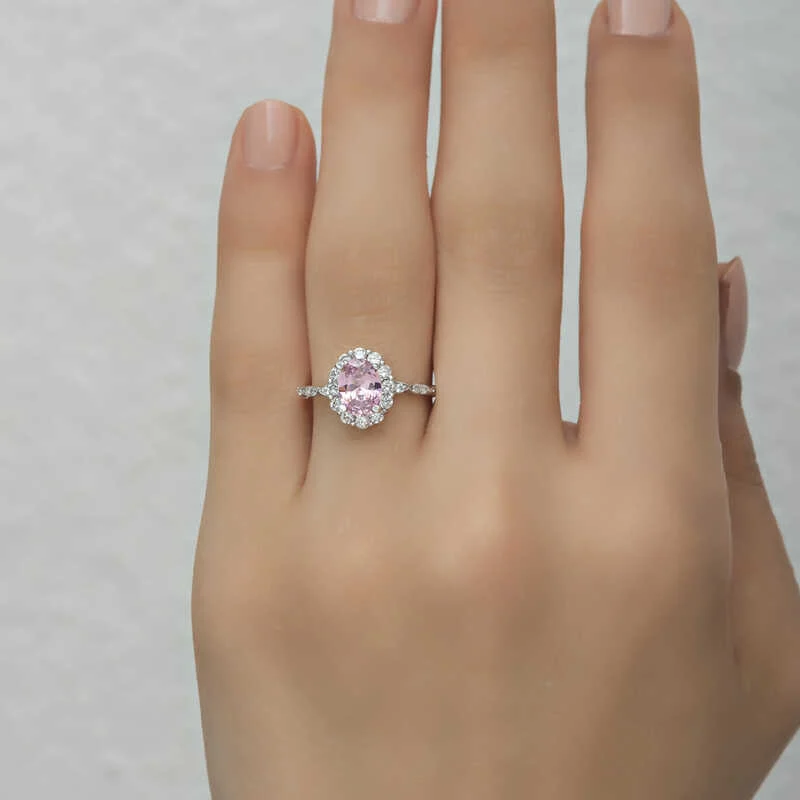 Gümüş Pembe Oval Taşlı Kadın Yüzük - Görsel 5