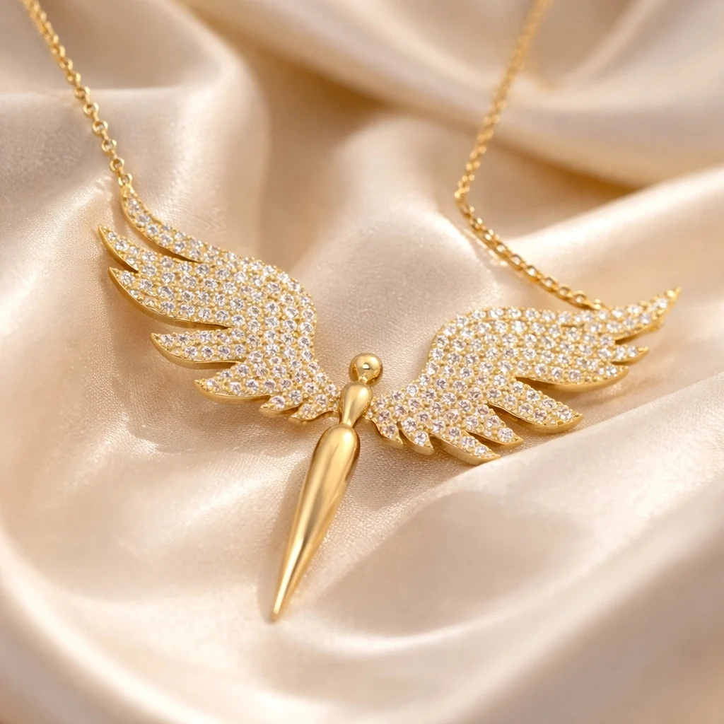 Gümüş Gold Mikail Meleği Kadın Kolye - Görsel 3
