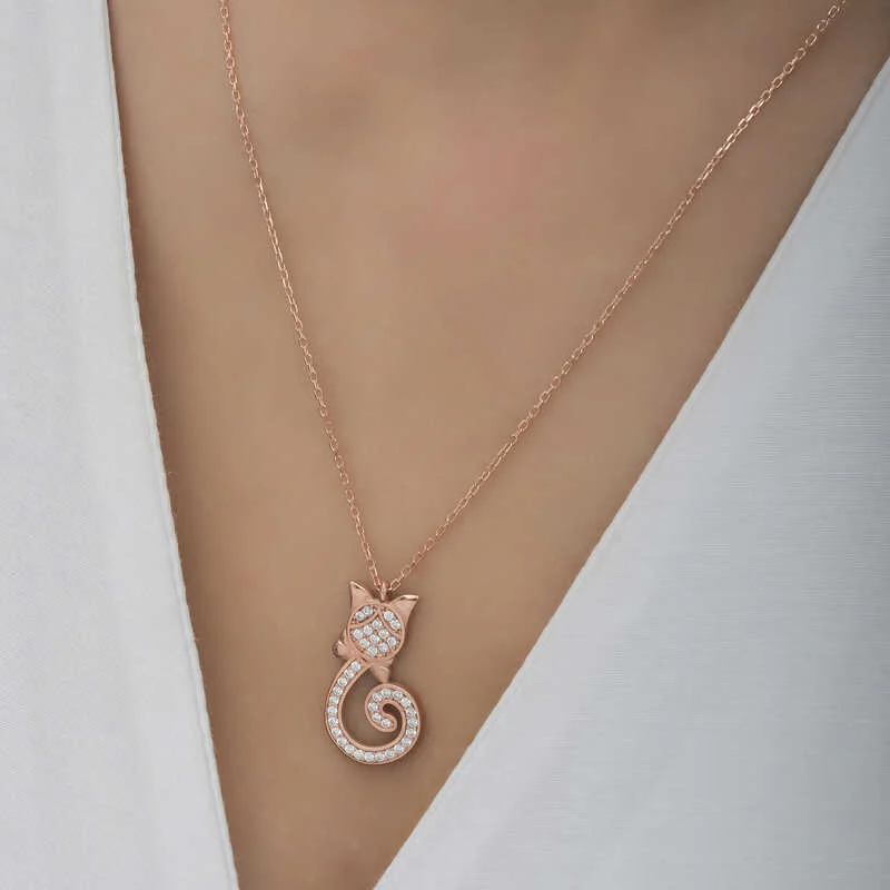 Gümüş Rose Kedi Kadın Kolye - Görsel 3