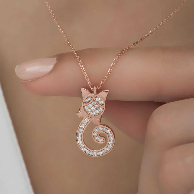 Gümüş Rose Kedi Kadın Kolye - Görsel 4