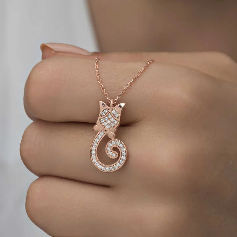 Gümüş Rose Kedi Kadın Kolye - Görsel 5