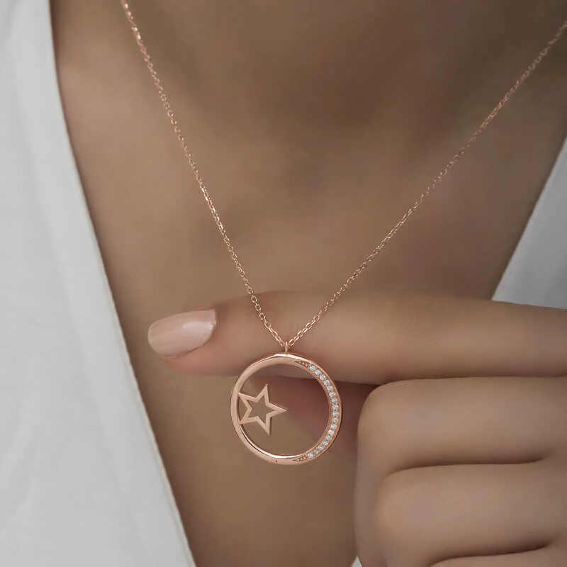 Gümüş Rose Yıldız Detaylı Halka Kadın Kolye - Görsel 5