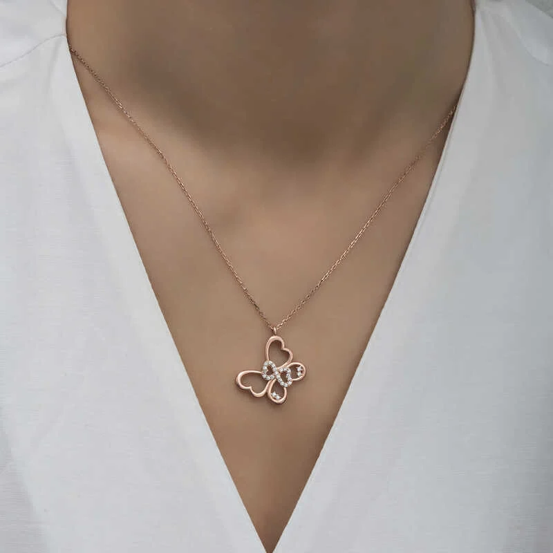 Gümüş Rose Sonsuzluk Kelebek Kadın Kolye - Görsel 2