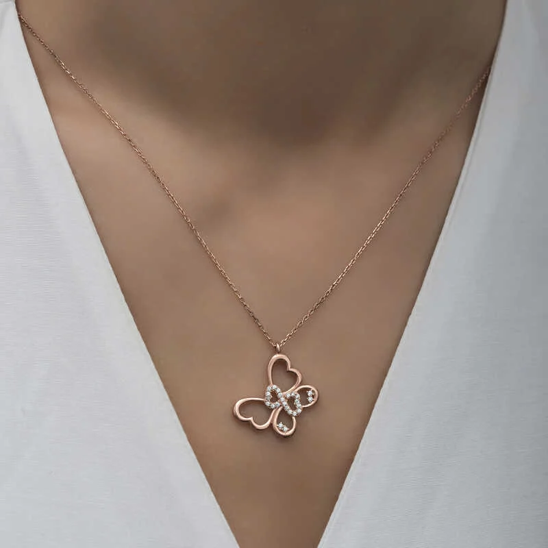 Gümüş Rose Sonsuzluk Kelebek Kadın Kolye - Görsel 3