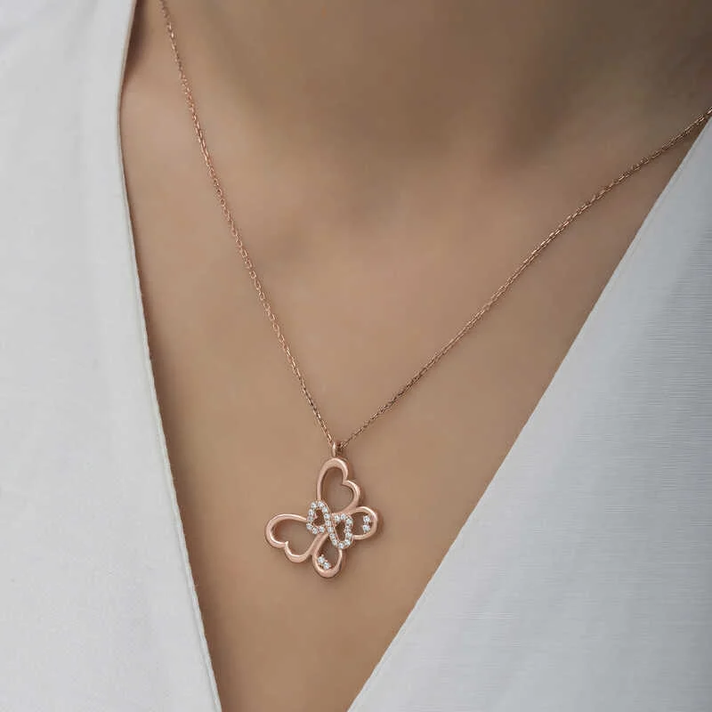 Gümüş Rose Sonsuzluk Kelebek Kadın Kolye - Görsel 4