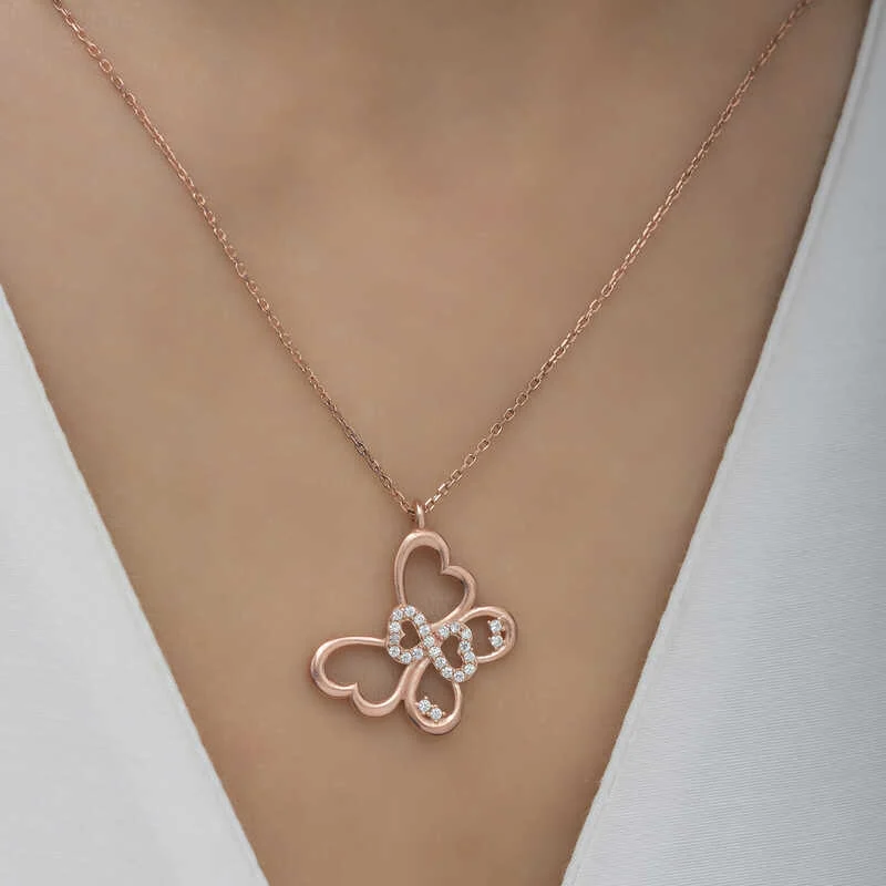 Gümüş Rose Sonsuzluk Kelebek Kadın Kolye - Görsel 5