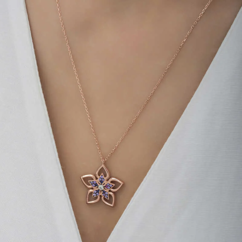 Gümüş Rose Çiçek Kadın Kolye - Görsel 3