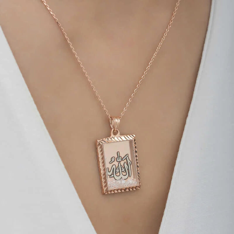 Gümüş Rose Allah Yazılı Kadın Kolye - Görsel 2