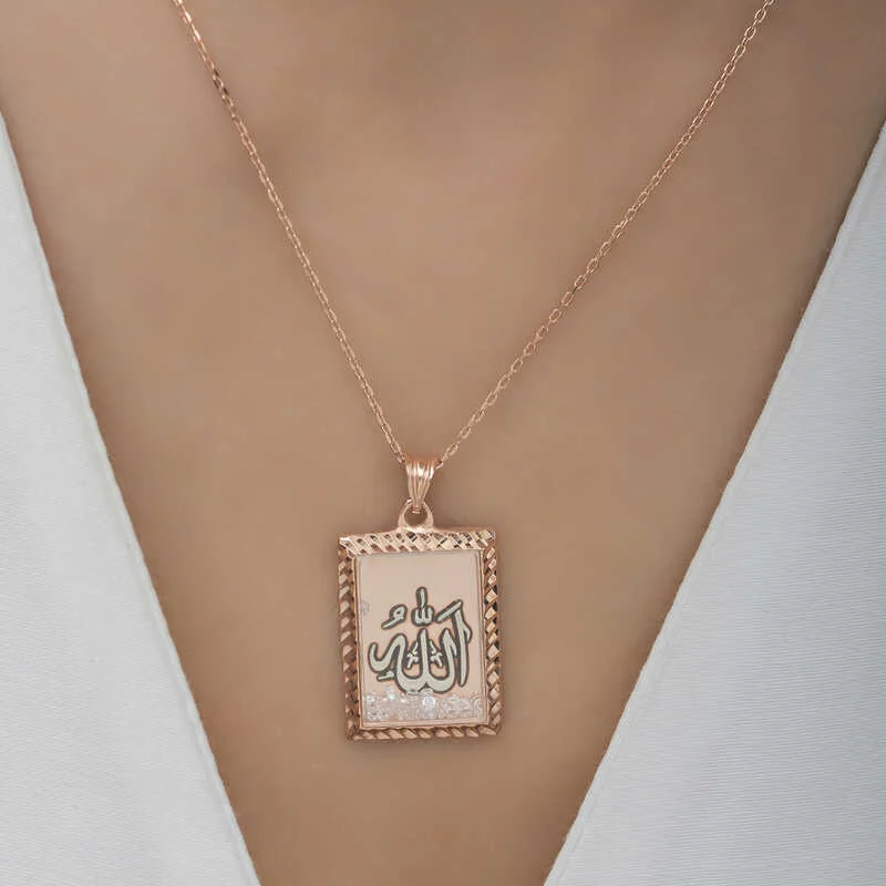 Gümüş Rose Allah Yazılı Kadın Kolye - Görsel 3