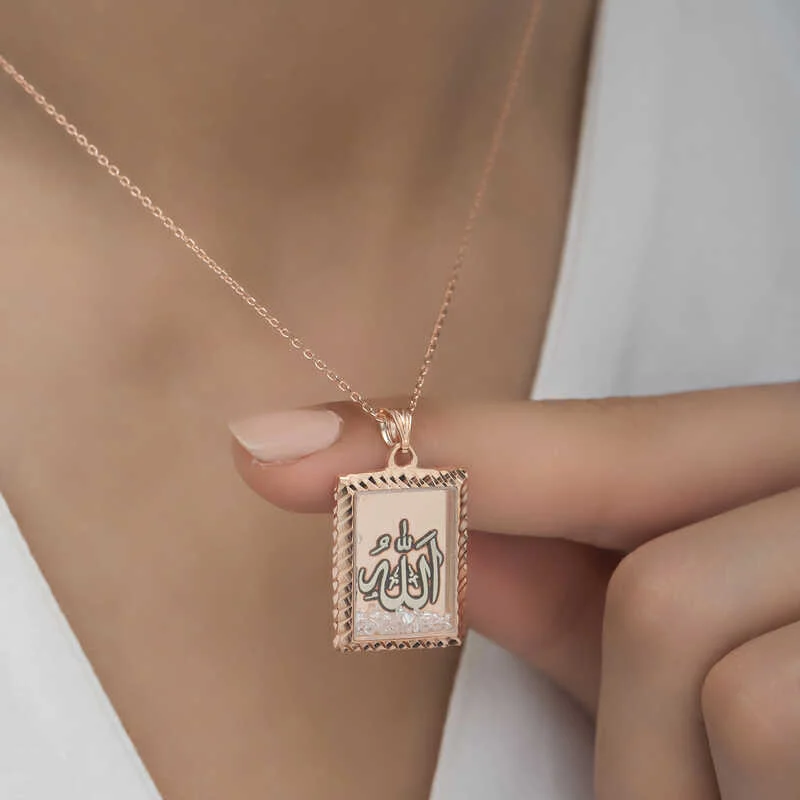 Gümüş Rose Allah Yazılı Kadın Kolye - Görsel 4