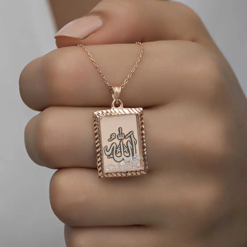 Gümüş Rose Allah Yazılı Kadın Kolye - Görsel 5
