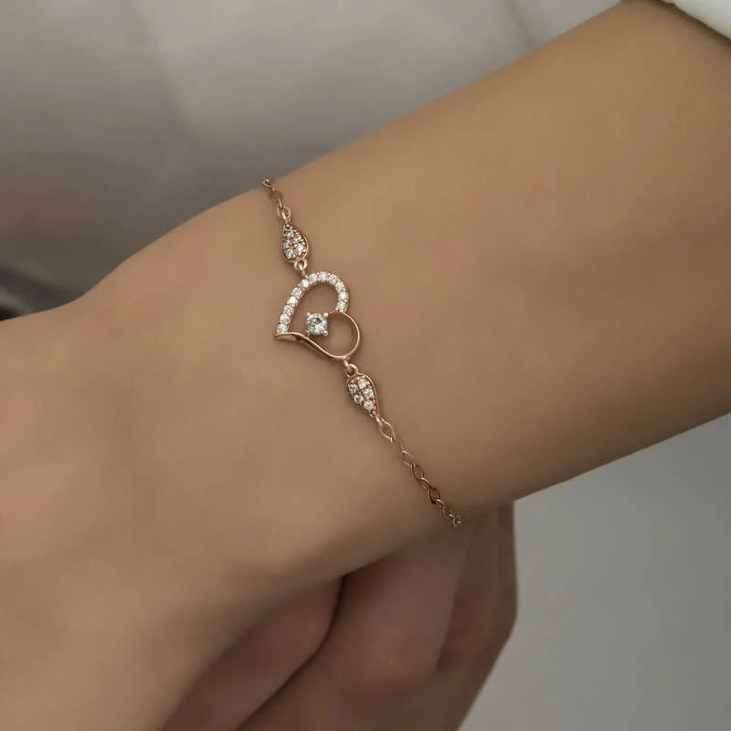 Gümüş Rose Kalpli Tektaş Kadın Bileklik - Görsel 2