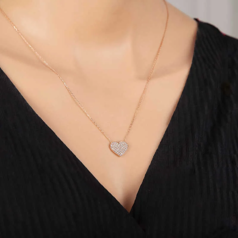 Gümüş Rose Kalp Kadın Kolye - Görsel 2