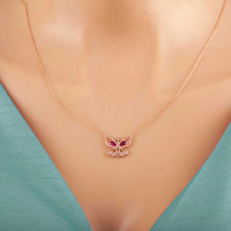 Gümüş Rose Kelebek Kadın Kolye - Görsel 2