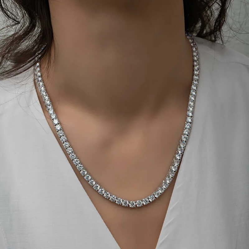 Gümüş 3 mm Beyaz Taşlı Su Yolu Kadın Kolye - Görsel 4