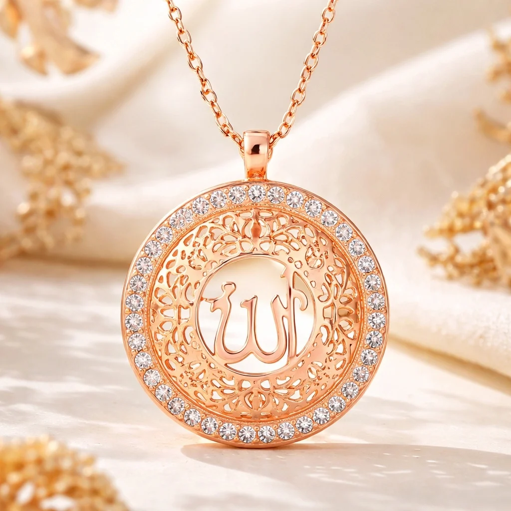 Gümüş Rose Allah Yazılı Kadın Kolye - Görsel 2
