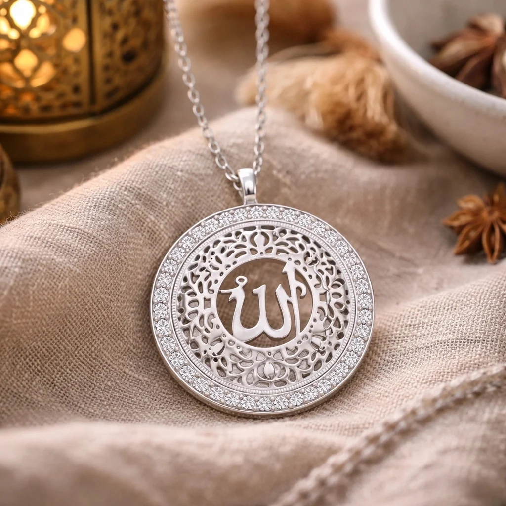 Gümüş Allah Yazılı Kadın Kolye - Görsel 2
