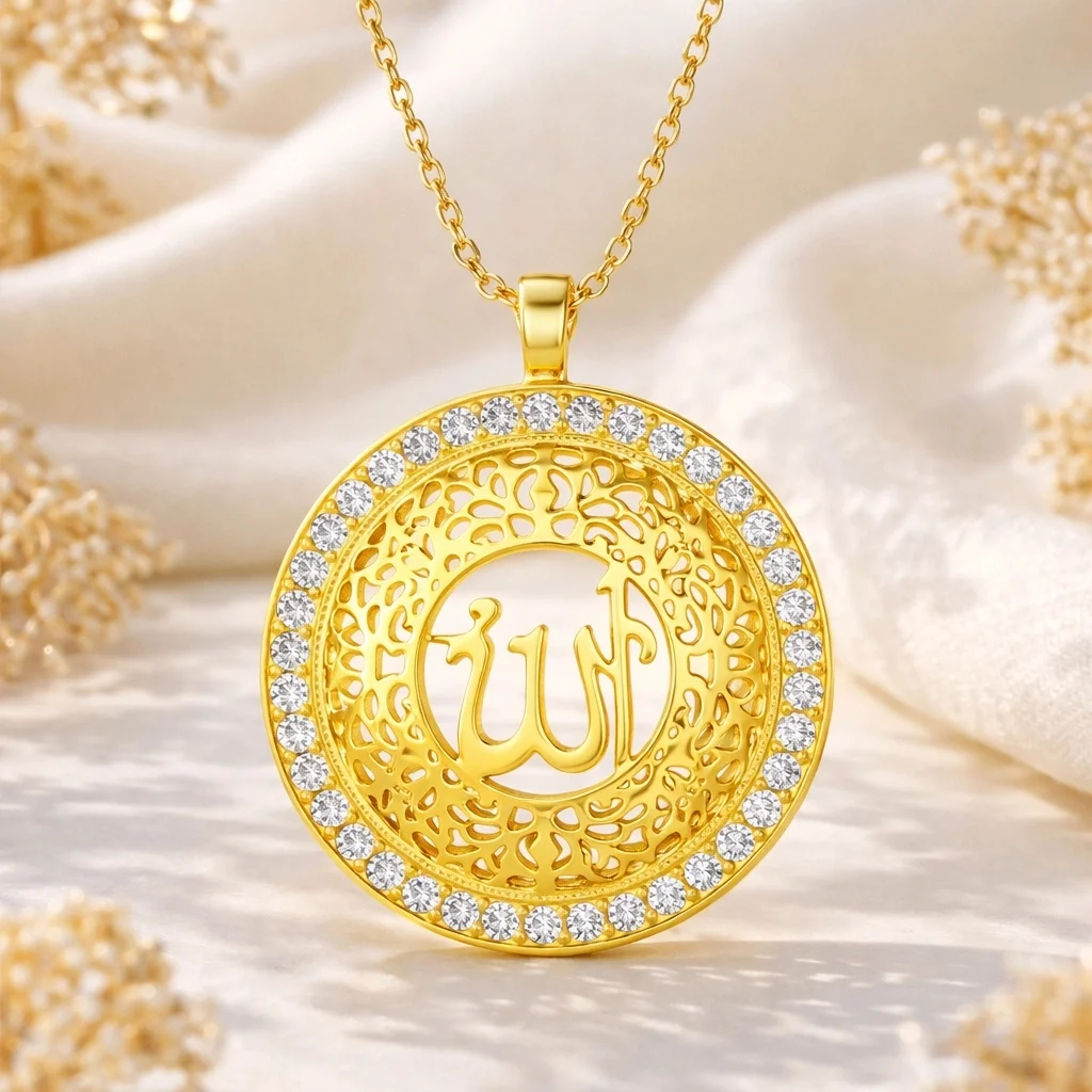 Gümüş Gold Allah Yazılı Kadın Kolye - Görsel 2