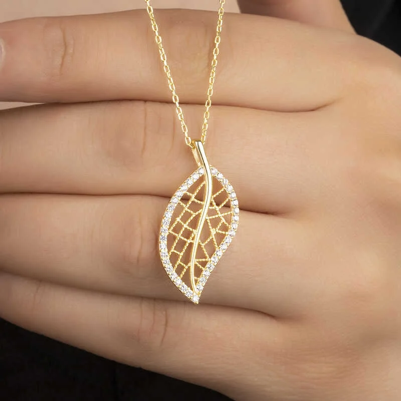 Gümüş Gold Yaprak Kadın Kolye - Görsel 2