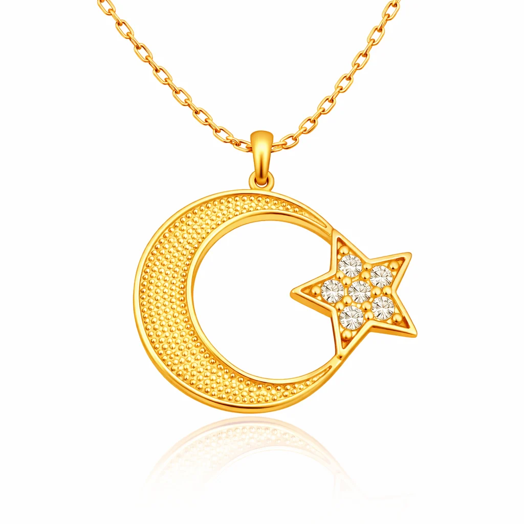 Gümüş Gold Ay Yıldız Kadın Kolye