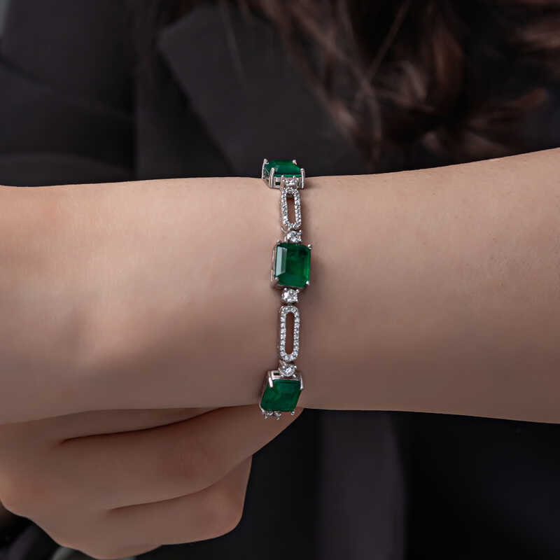 Gümüş Yeşil Renk Kare Paraiba Taşlı Kadın Bileklik - Görsel 2