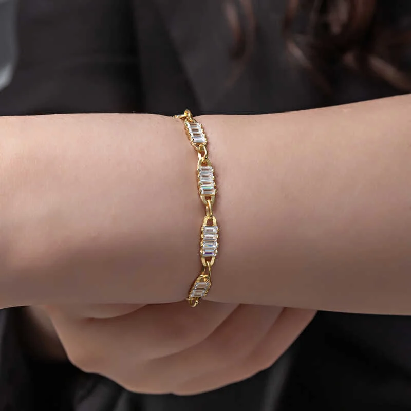 Gümüş Gold Baget Taşlı Kadın Bileklik - Görsel 2