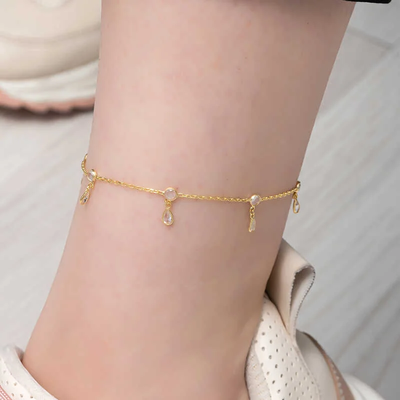 Gümüş Gold Damla Zirkon Taşlı Halhal