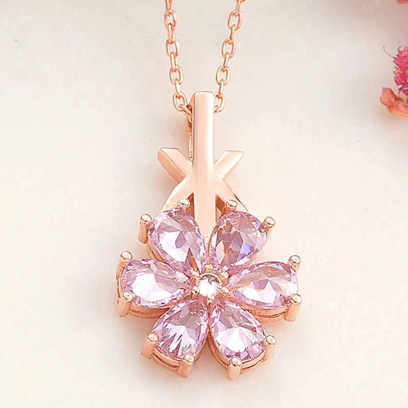 Gümüş Rose Pembe Sevgi Çiçeği Kadın Kolye - Görsel 2