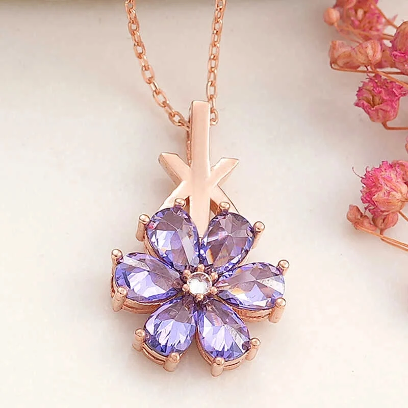 Gümüş Rose Mor Sevgi Çiçeği Kadın Kolye - Görsel 2