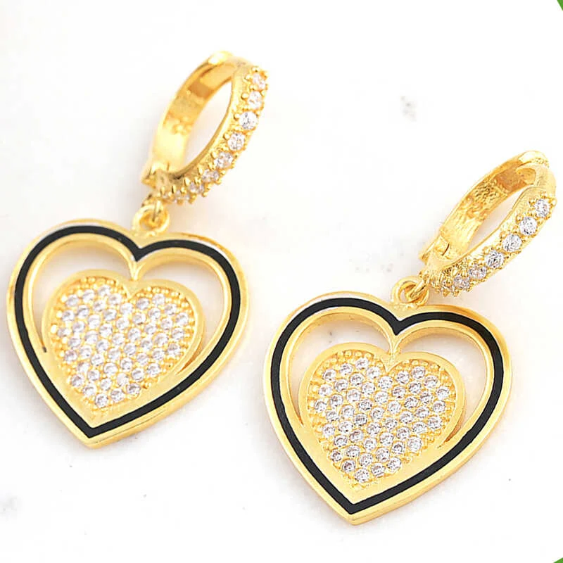 Gümüş Gold Sallantılı Kalp Kadın Küpe