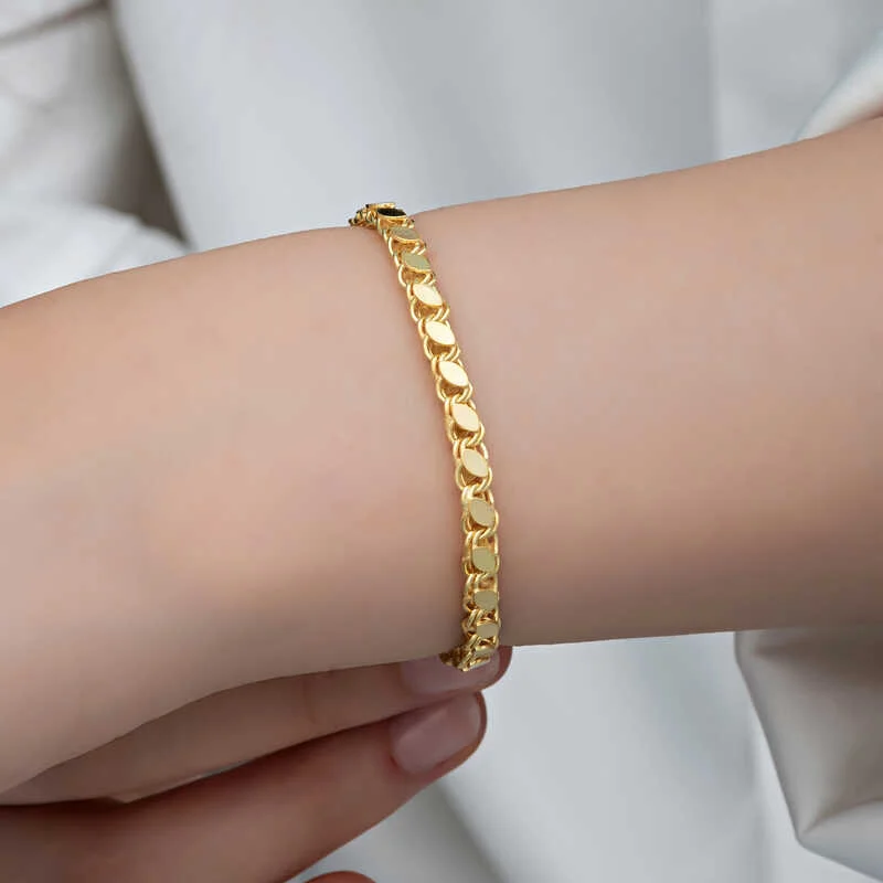 Gümüş Gold Pullu Zincir Kadın Bileklik - Görsel 2