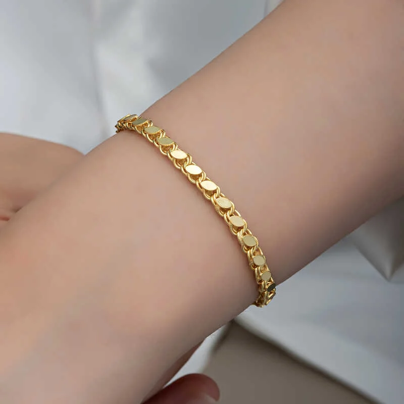 Gümüş Gold Pullu Zincir Kadın Bileklik - Görsel 4