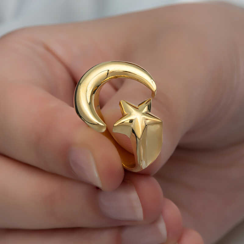 Gümüş Gold Ay Yıldız Kadın Yüzük - Görsel 2