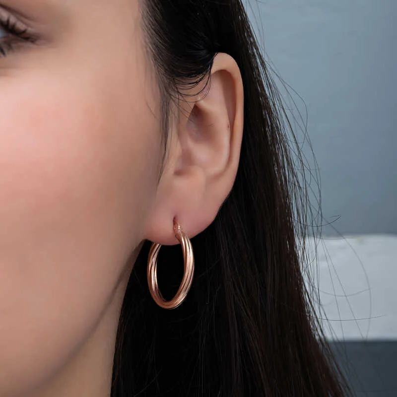 Gümüş Rose 3 mm Burgu Şarnel Küpe - Görsel 3