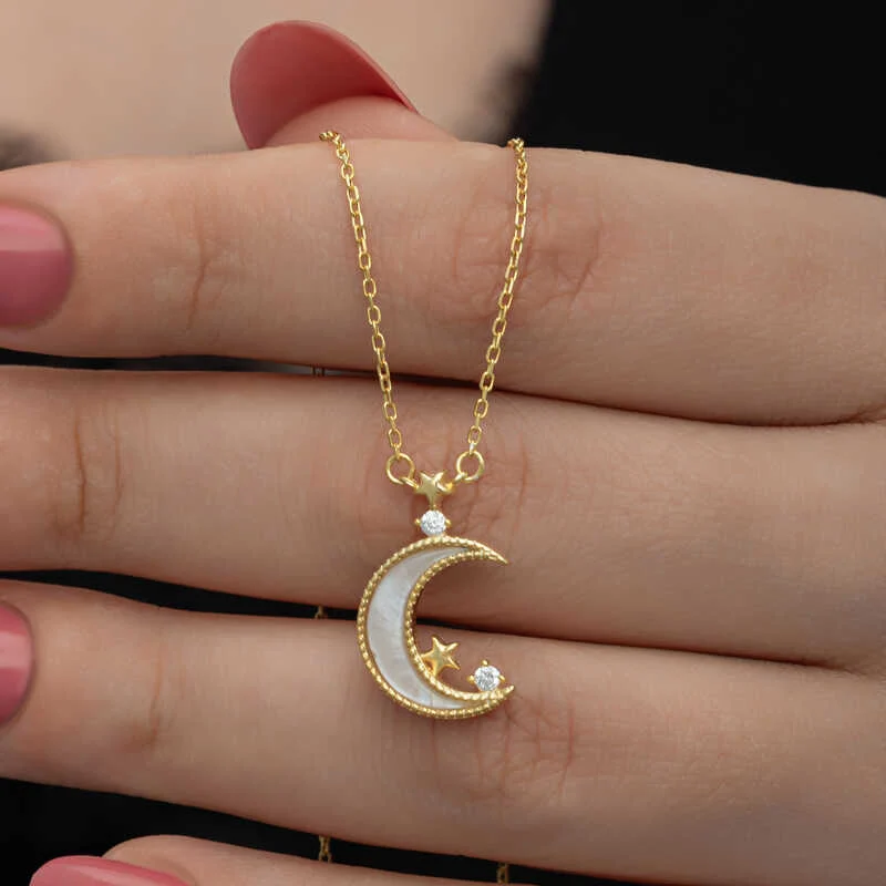 Gümüş Gold Ay Yıldız Kadın Kolye