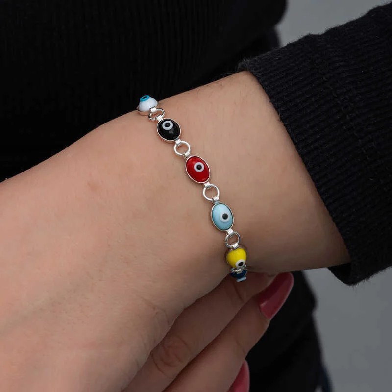 Gümüş Renkli Nazar Mineli Kadın Bileklik - Görsel 3