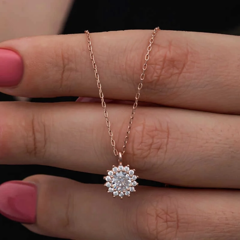 Gümüş Rose Minimal Yuvarlak Anturaj Kadın Kolye - Görsel 2