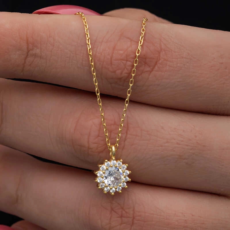 Gümüş Gold Minimal Yuvarlak Anturaj Kadın Kolye - Görsel 2