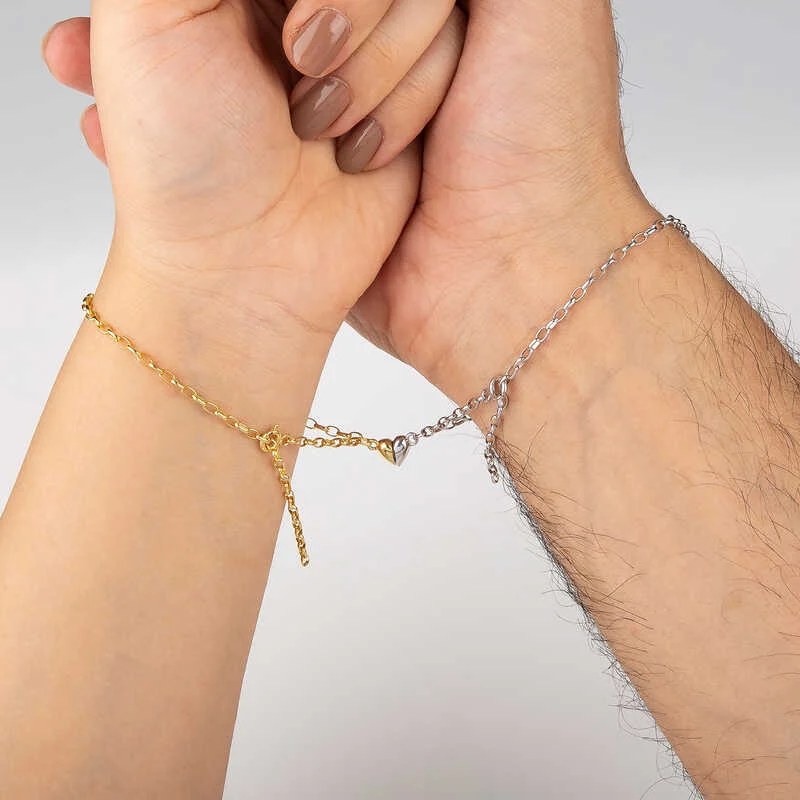 Gümüş Rodyum Gold Çift Kalpli Aşk Bileklik - Görsel 2