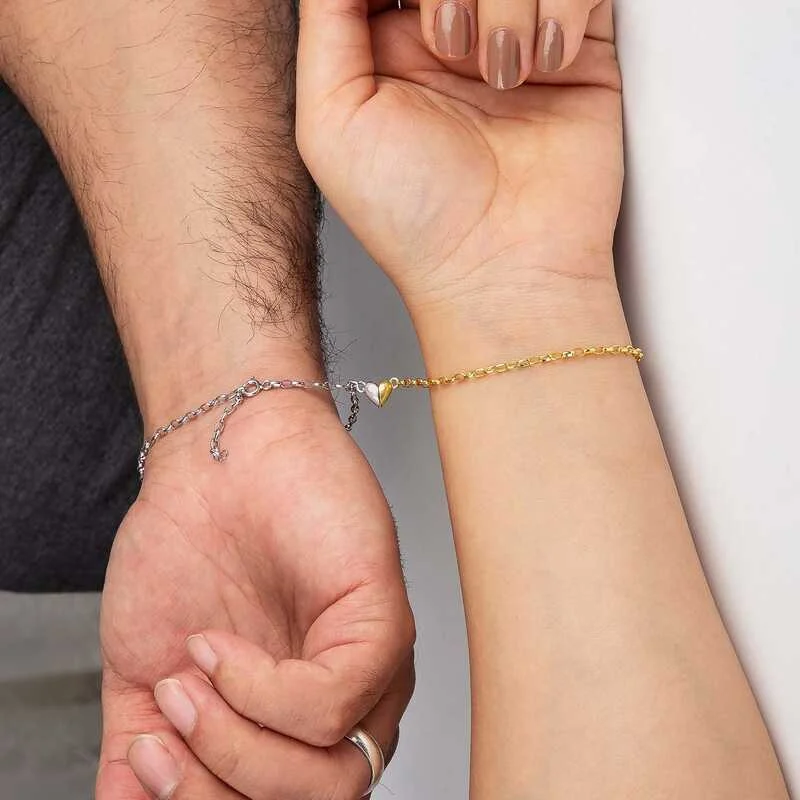 Gümüş Rodyum Gold Çift Kalpli Aşk Bileklik - Görsel 3