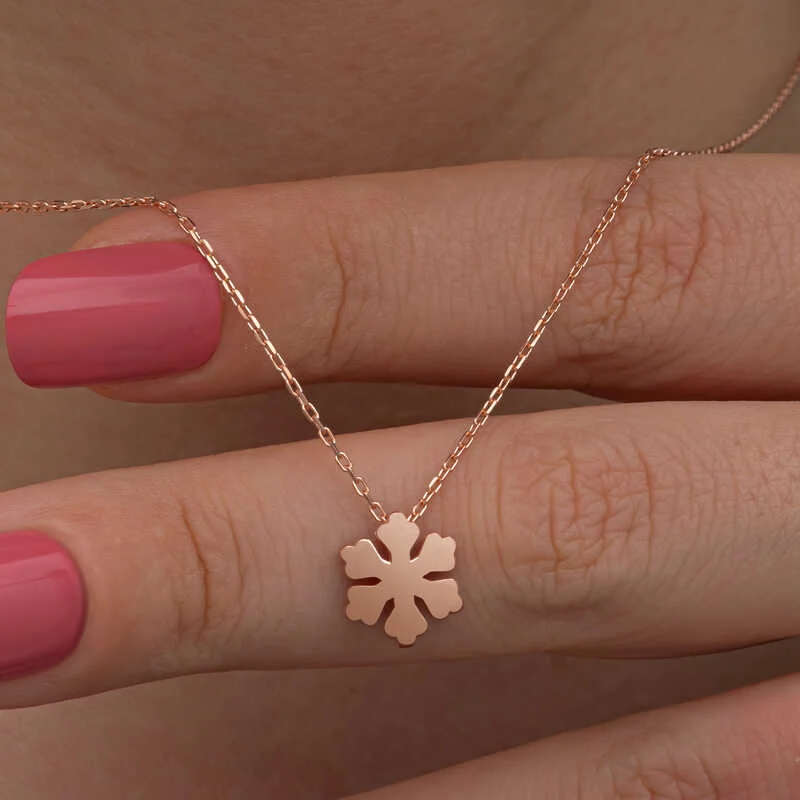 Gümüş Rose Minimal Kar Tanesi Kadın Kolye - Görsel 2
