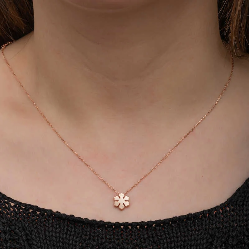 Gümüş Rose Minimal Kar Tanesi Kadın Kolye - Görsel 3