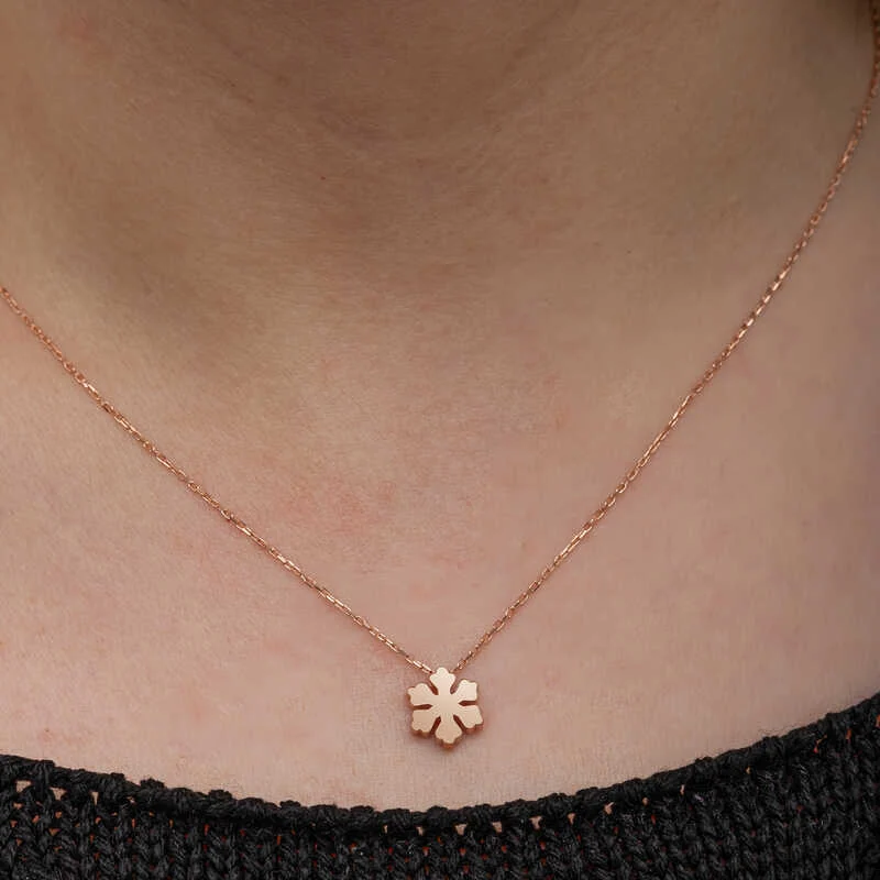 Gümüş Rose Minimal Kar Tanesi Kadın Kolye - Görsel 5