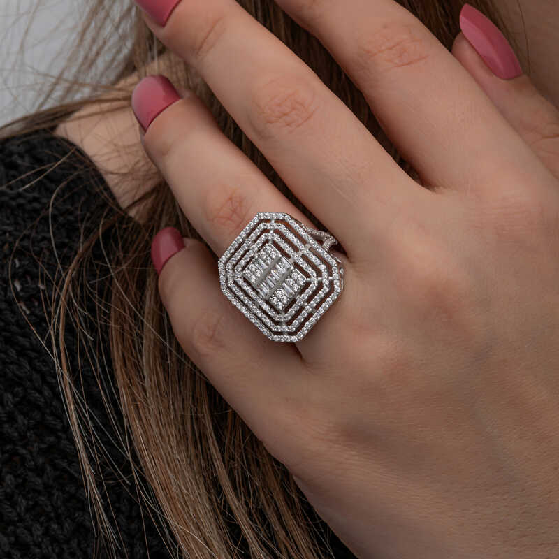 Gümüş Baget Taşlı Kadın Yüzük - Görsel 3