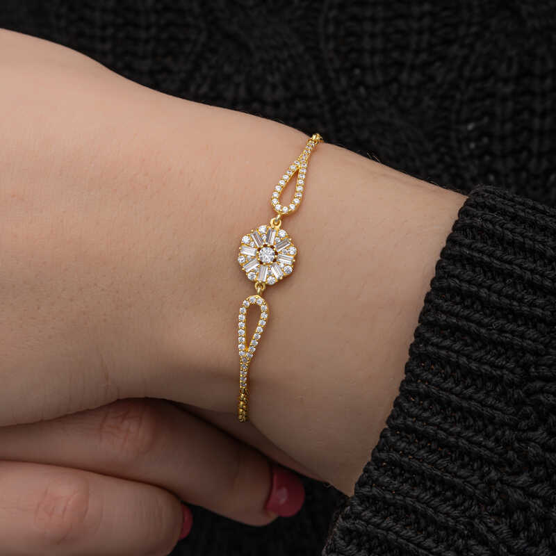 Gümüş Gold Baget Taşlı Kadın Bileklik - Görsel 4