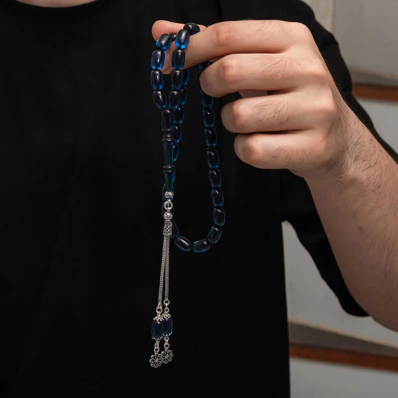 Gümüş Püskül Sıkma Kehribar Tesbih - Görsel 2