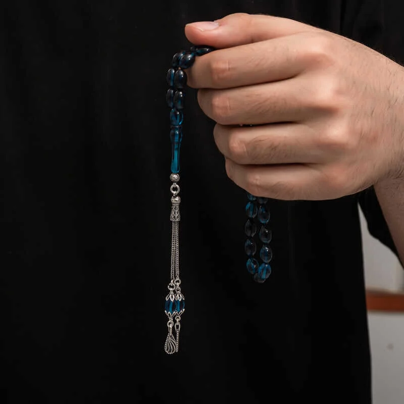 Gümüş Püskül Sıkma Kehribar Tesbih - Görsel 2